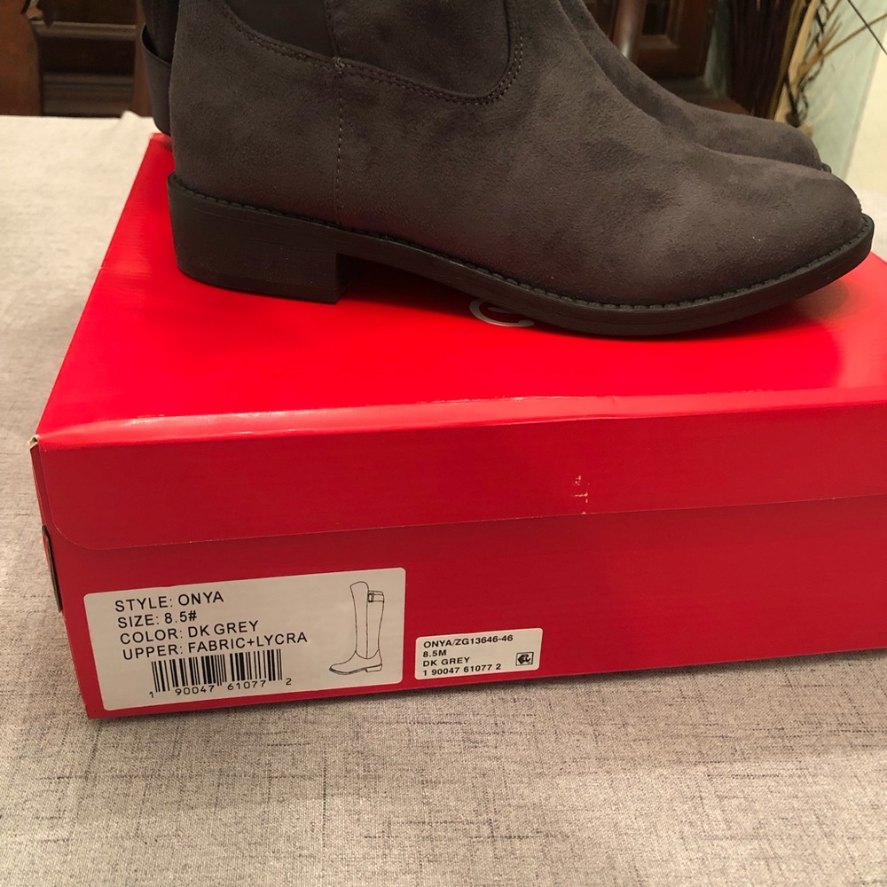Gray Vegan Suede Tall Over The Knee Riding Boots - Picture 8 of 8